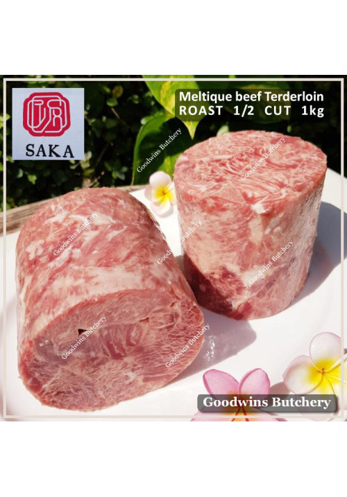 Beef Eye Fillet Mignon Has Dalam TENDERLOIN MELTIQUE meltik (wagyu alike) SAKA frozen ROAST SMALL @1kg (price/kg)